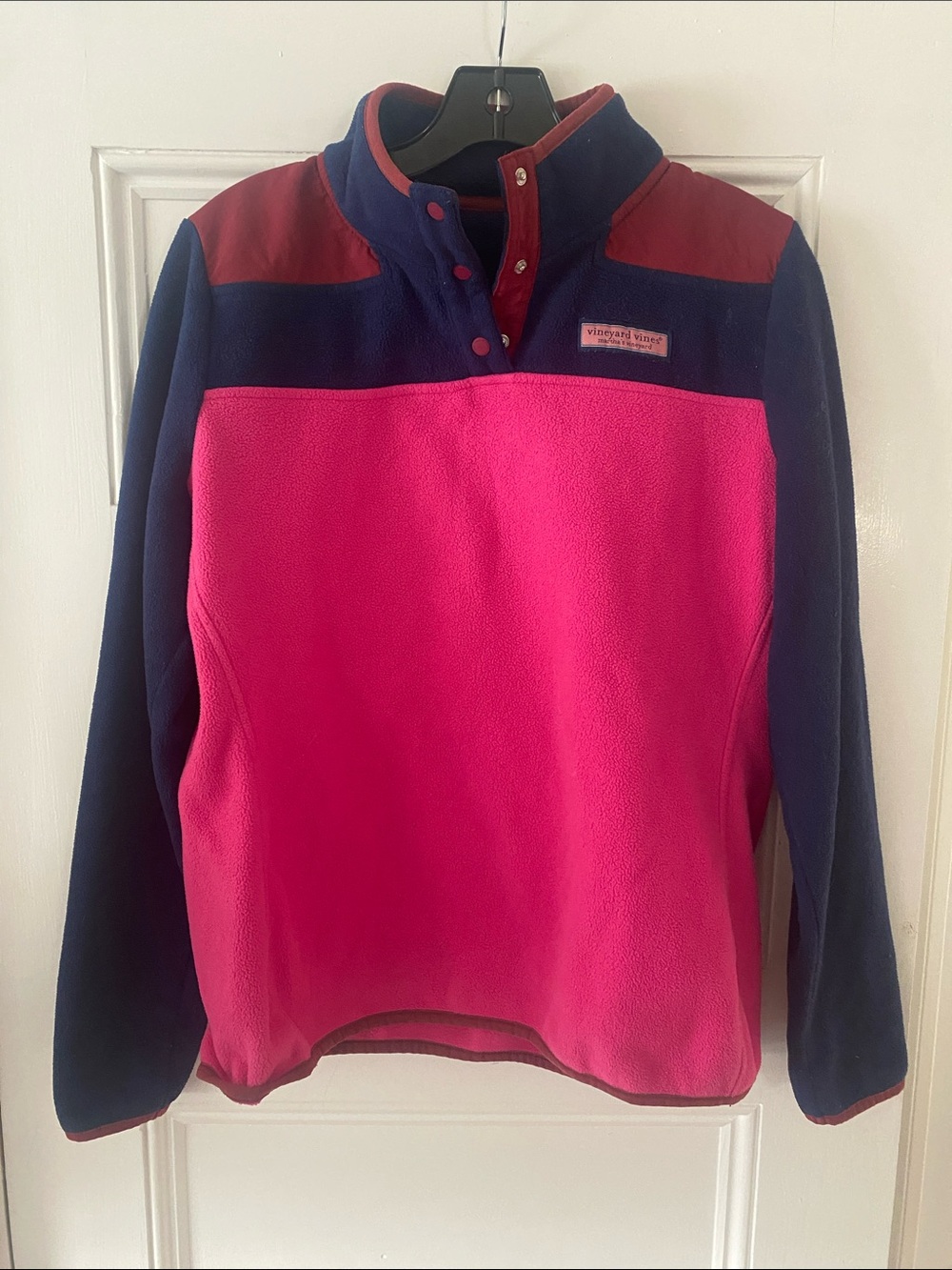 Vineyard Vines Pink and Navy Fleece Pullover